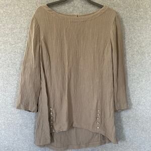 Soft Surroundings Oceo Crinkle Gauze Tunic Size L Taupe Relaxed Beach